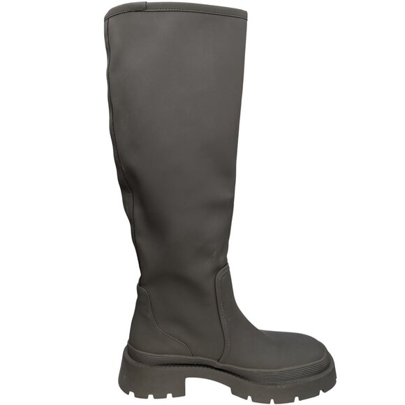 Zara Heeled Rubberized Tall Boots Womens Grey Airlift Chunky Sole Pull On Size 8 - Picture 3 of 14